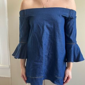 Never worn off shoulder dark blue/navy shirt.